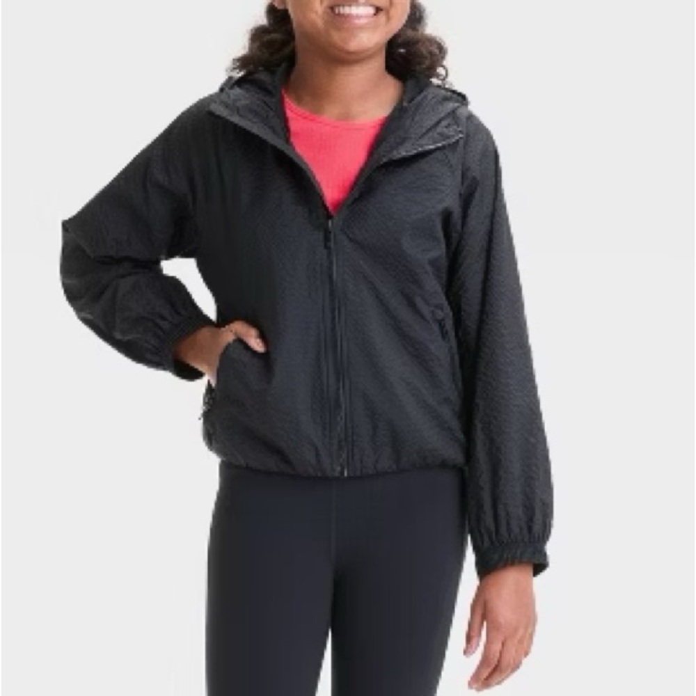 All in Motion Girls Black Woven Wind Resistant Water Resistant Jacket Size XS